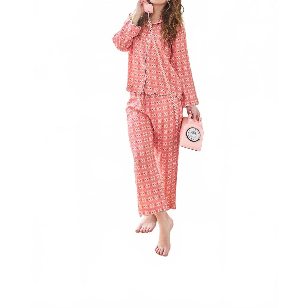 NEW BROOKS AVENUE scalloped pajama long set in sweet pea pink